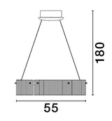 Technische Zeichnung der Pauline LED Pendelleuchte 3000K Schwarz mit Abmessungen 55cm x 180cm.