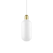 Hanglamp Amp L Wit, Messing met elegante gloeilamp en transparant glasdesign.