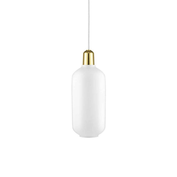 Hanglamp Amp L Wit, Messing met elegante gloeilamp en transparant glasdesign.