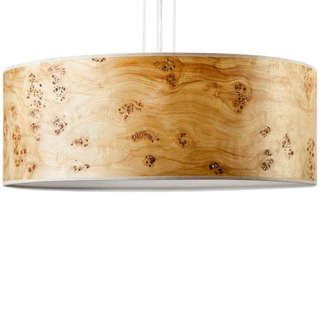 Pendellampe Discus Pappel Maser mit Holzmaserung, elegantes und warmes Licht für moderne Räume.
