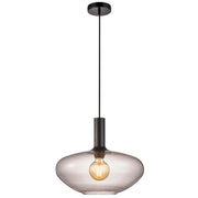 Pendelleuchte Alton 35 aus rauchfarbenem Glas mit eleganter runder Form und schwarzem Detail.