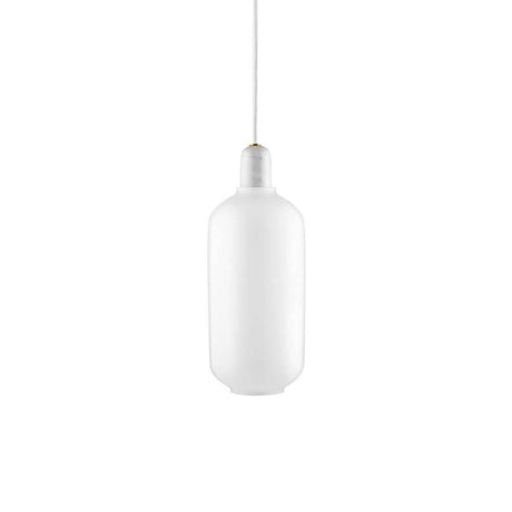 Lampa wisząca Amp L Biała z eleganckiego szkła o nostalgicznej formie i dekoracyjnej żarówce.