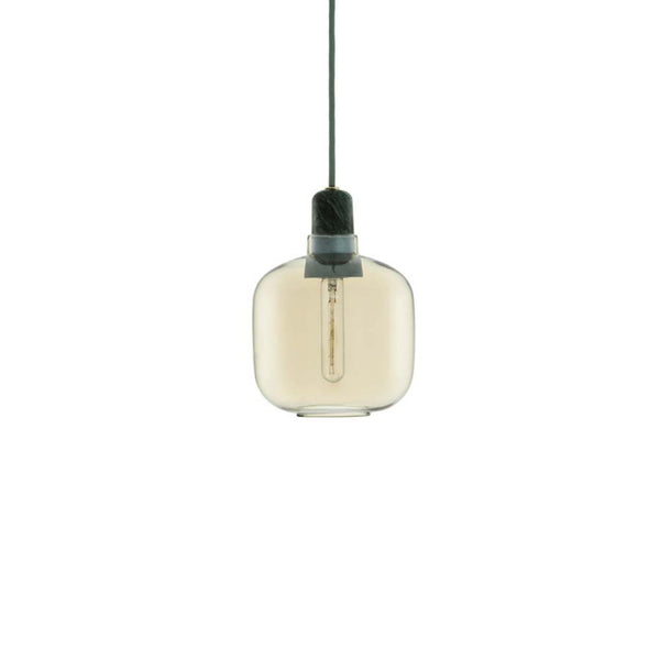 Pendelleuchte Amp S Ø 14cm Gold, Grün mit gläsernem Lampengehäuse und dekorativer Glühbirne