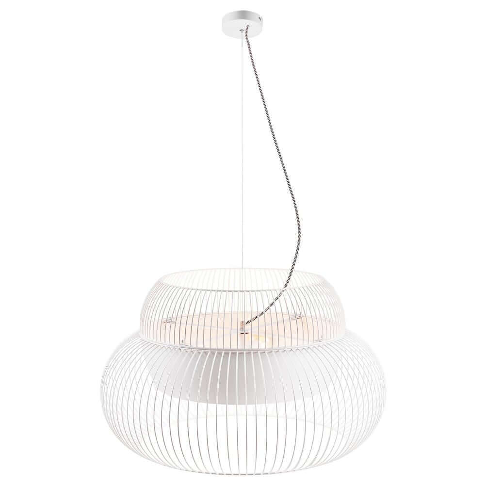 Pendelleuchte Atlas in modernem Design mit weißem Metall und elegantem, lampenschirmartigem Körper.
