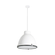 CHARLOTTE pendellampe i hvitt i elegant design med hvit skjerm og svart kant.