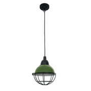 CLAIRE pendant light in green in a modern shape with a black-patterned metal grid cover.