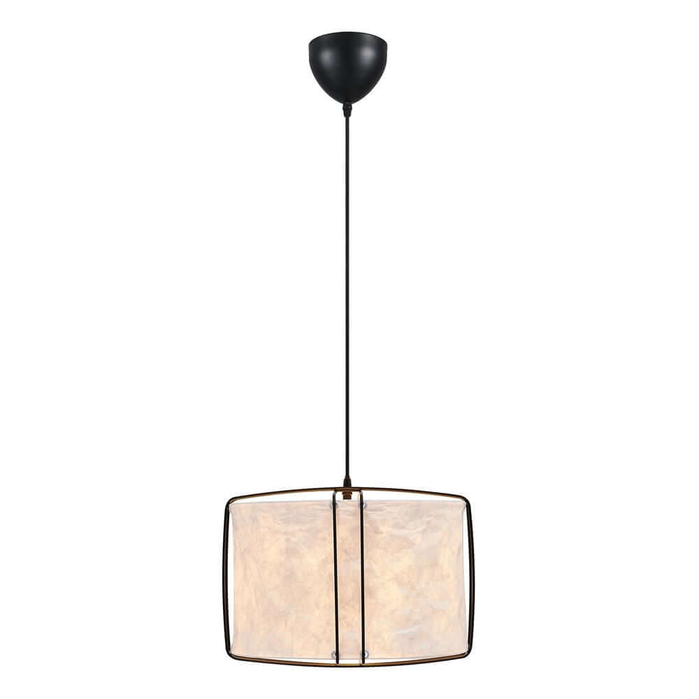 Pendelleuchte Cardine 35 im modernen Japandi-Stil mit diffusen Licht und dünnem Metalldraht.