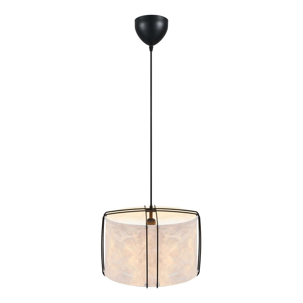 Pendelleuchte Cardine 35 im modernen Japandi-Stil mit diffusen Licht und dünnem Metallrahmen.