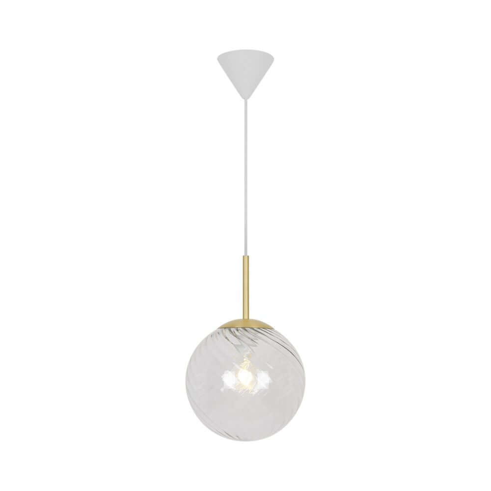 Pendelleuchte Chisell 25 mit modernem Messing und mundgeblasenem, verwirbeltem Glas.