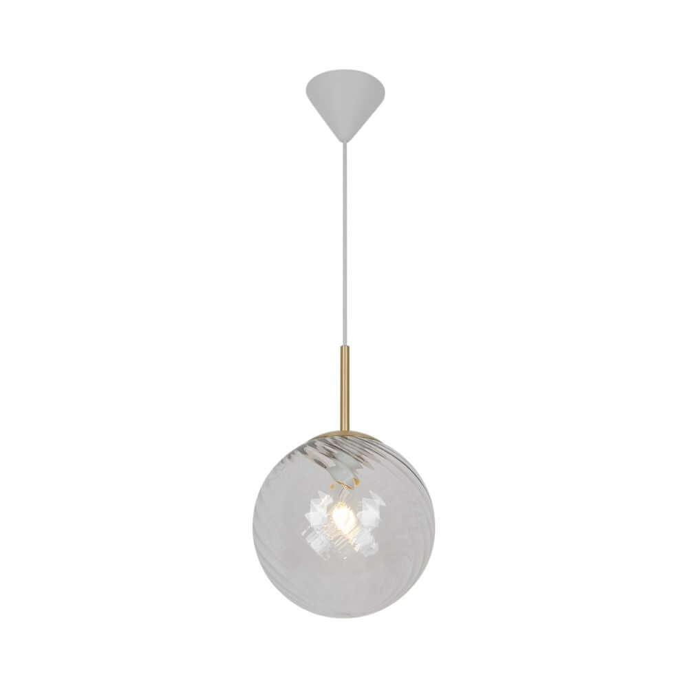 Pendelleuchte Chisell 25 mit mundgeblasenem, verwirbeltem Glas und elegantem Messing, moderner Art-déco-Stil.