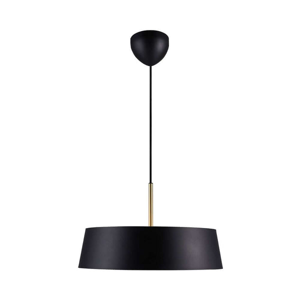 Pendelleuchte Clasi 45 schwarze Hängeleuchte mit breitem Metallschirm und Messingaufhängung