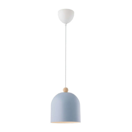 Pendelleuchte Gaston in sanftem Blau mit Holzdetail, ideal für Spiel- oder Kinderzimmer.