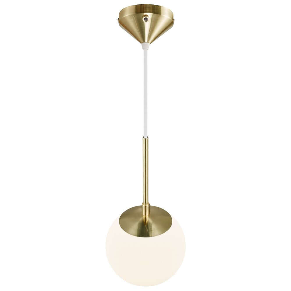 Pendelleuchte Grant 15 mit eleganter Glaskuppel und modernem Goldgestell.