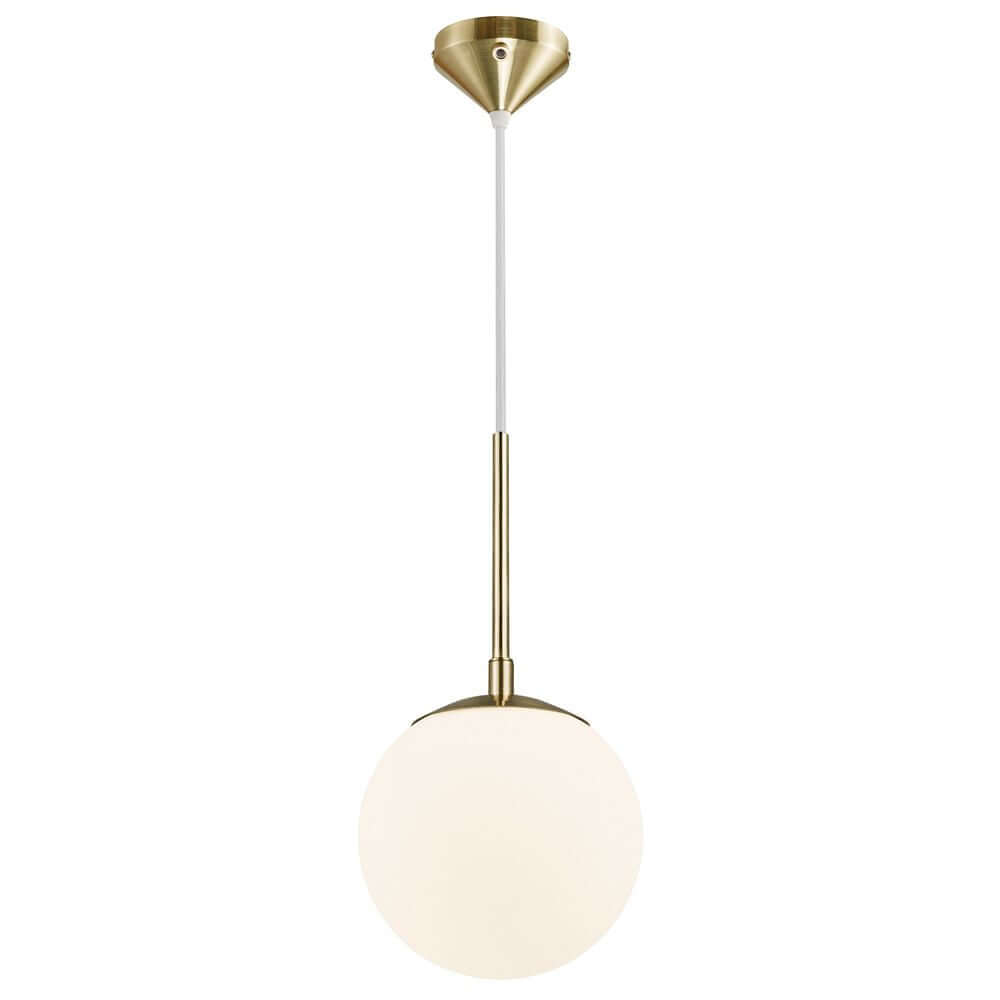 Pendelleuchte Grant 15 mit eleganter Glaskuppel und modernem goldfarbenem Gestell.