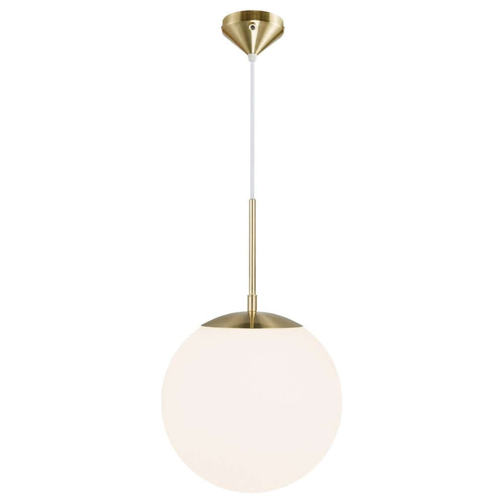 Pendelleuchte Grant 25 mit schlichter, eleganter Glaskuppel und goldfarbenem Gestell.