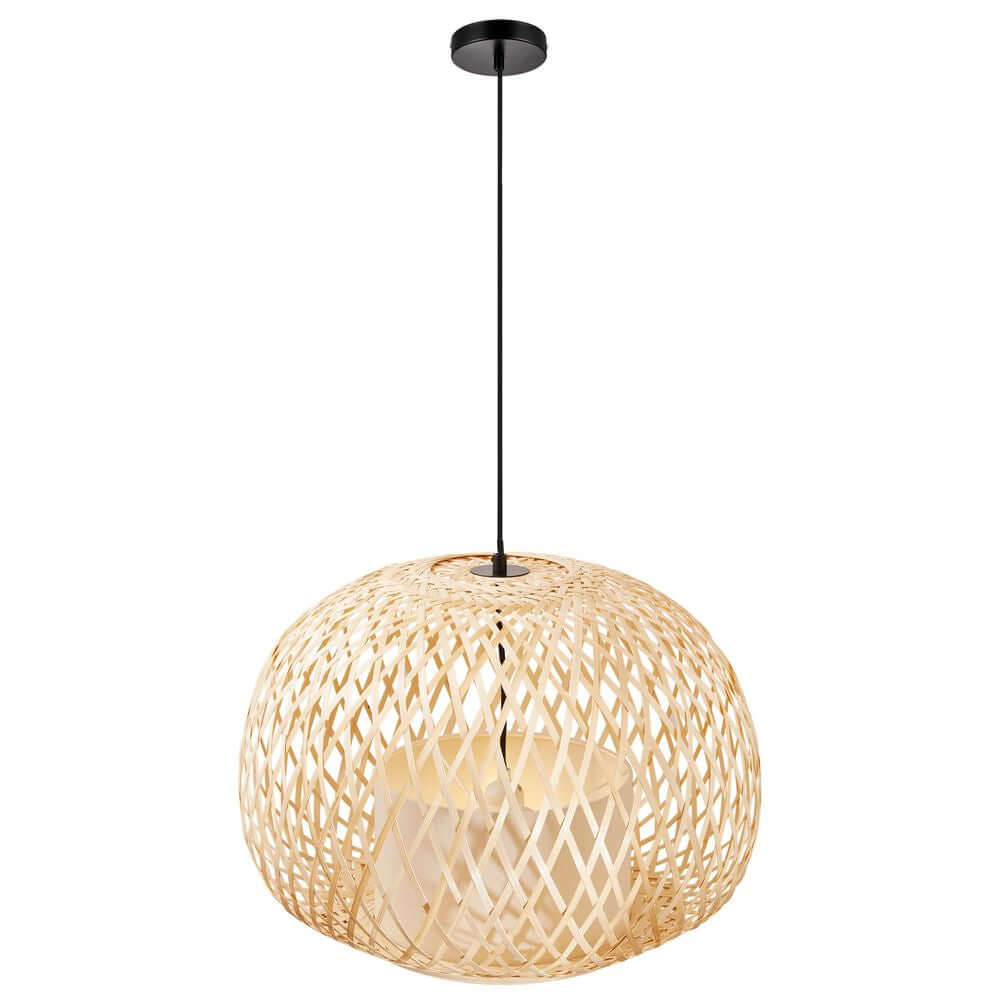 Pendelleuchte Hisoka aus Rattan mit schwarzem Baldachin, ideal für stilvolle Innenräume.