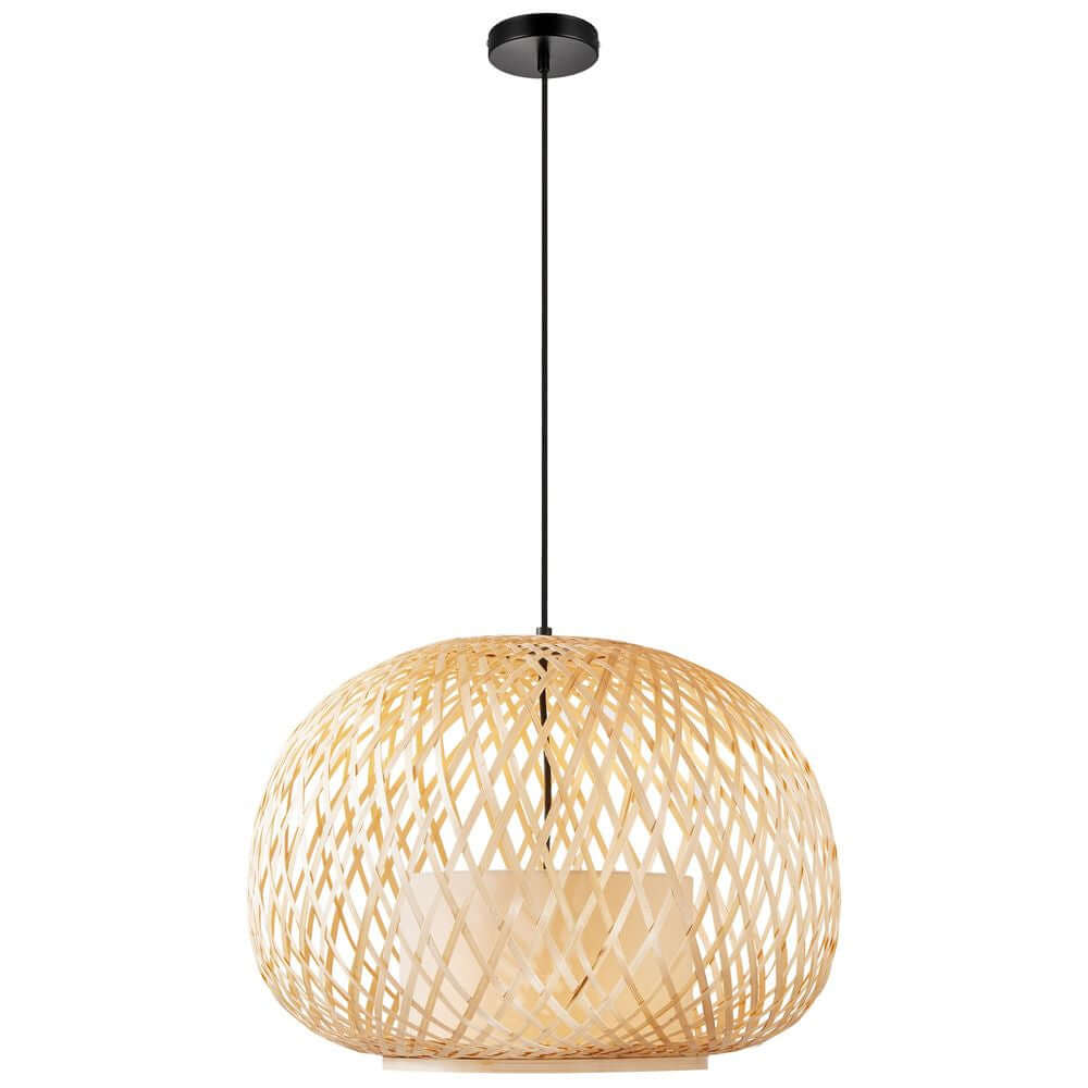 Pendelleuchte Hisoka aus Rattan mit schwarzem Kabel, modernes Design für stilvolle Innenräume.