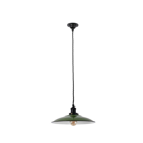 Pendelleuchte LANG Grün in elegantem Design mit schwarzem Kabel und rostfreiem Metall.
