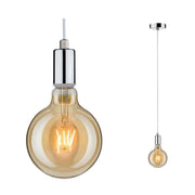 Pendellampe Larus krom med elegant vintage-look og E27-sokkel, ideell for stemningsfullt lys på kjøkken og bad.