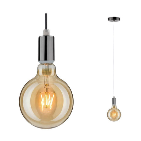 Pendelleuchte Larus Schwarz, Chrom mit Vintage-Glühbirne im trendigen Design.