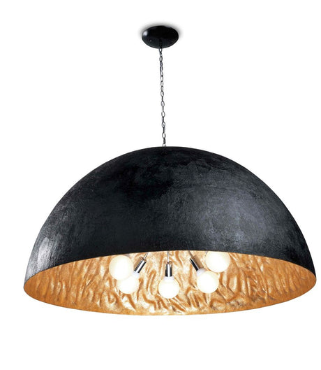 Pendelleuchte MAGMA-G Ø 120cm 5-flg. Schwarz, Goldfarben mit modernen Designelementen.