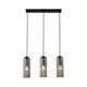 Pendelleuchte Miella 3-Rail mit elegantem Design und geripptem Glas für gemütliche Beleuchtung über Esstisch oder Kücheninsel.