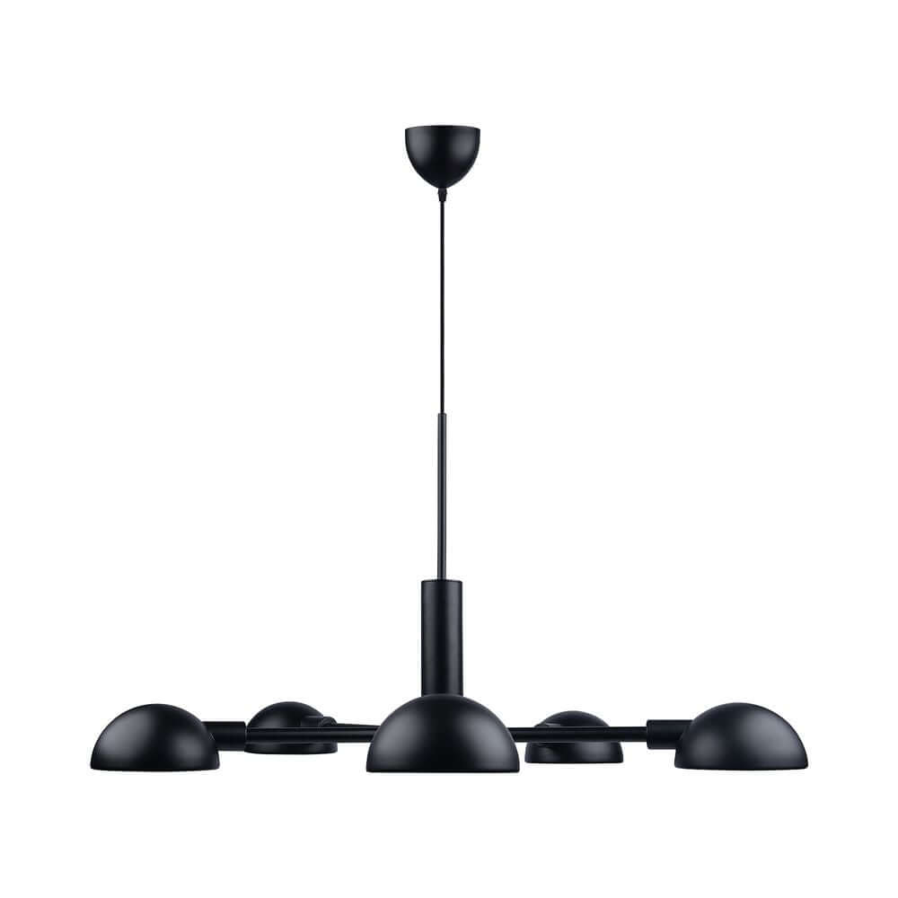 Pendelleuchte Nomi in elegantem Design mit mehreren diffusen Lampenschirmen für blendfreies Licht.