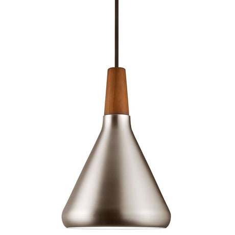 Pendelleuchte Nori 18 mit metallischem Lampenschirm und Holzgriff, minimalistisch und Nordic Design