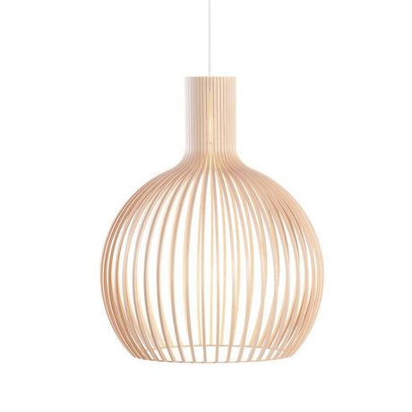 Octo Small 4241 pendant light made of wood Ø 45 cm with curved wooden slats made of Finnish birch wood.