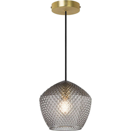Orbiform pendel af børstet messing med femkantet glas og diamantmønster.