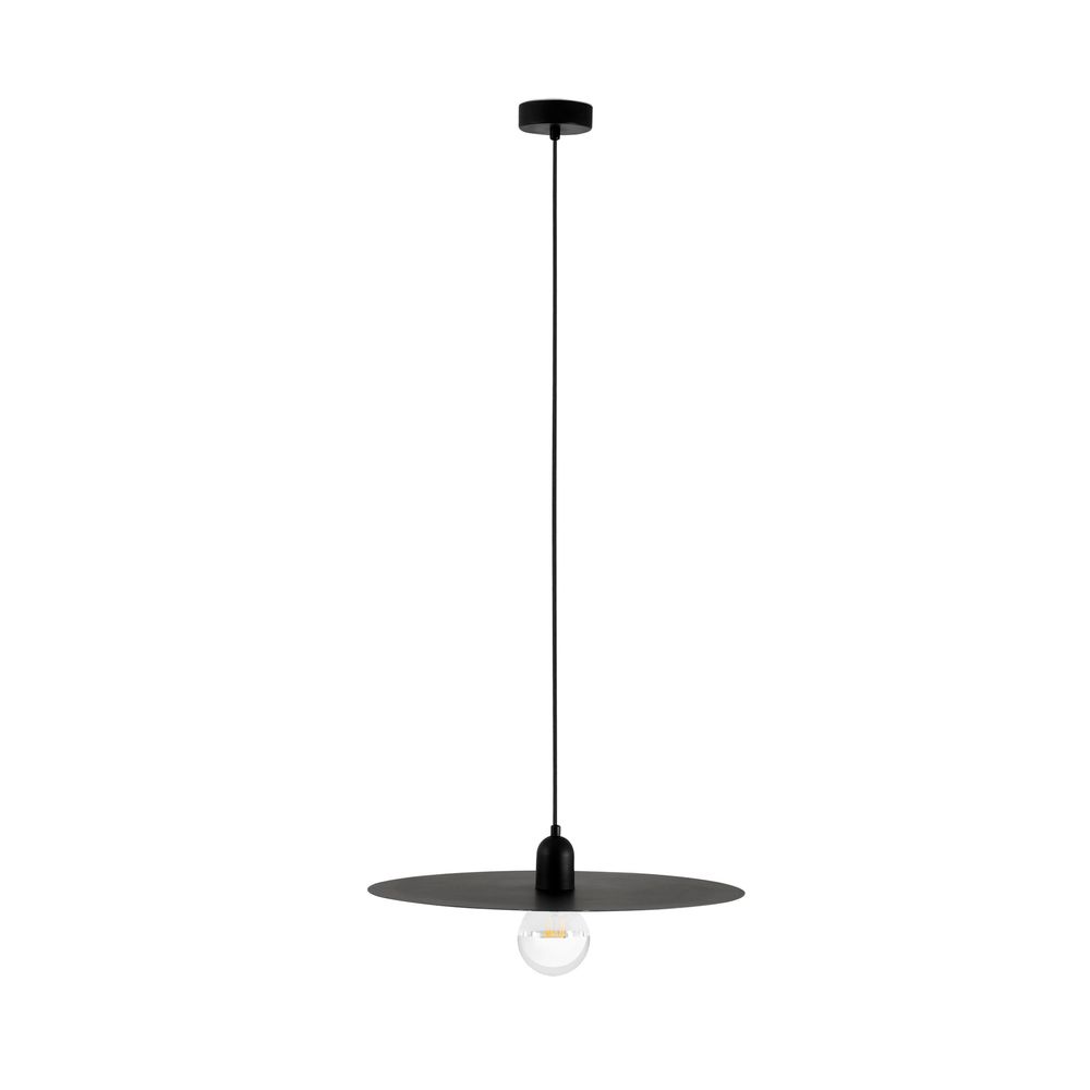 Pendelleuchte PLAT Schwarz mit modernem Design und hängender gläserner Glühbirne.