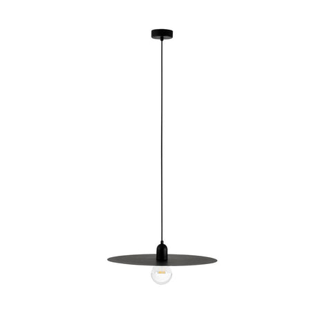Pendelleuchte PLAT Schwarz mit modernem Design und hängender gläserner Glühbirne.