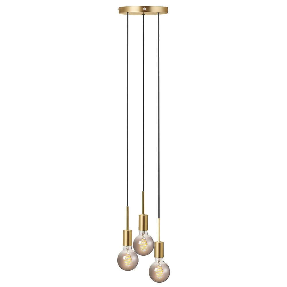 Pendelleuchte Paco 3-Spot mit drei dekorativen Leuchtmitteln in elegantem Design aus Messing.