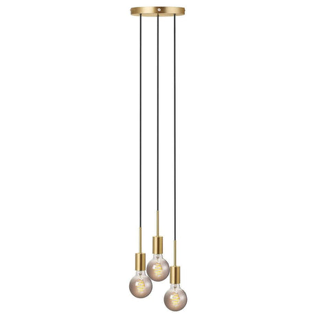 Pendelleuchte Paco 3-Spot mit drei dekorativen Leuchtmitteln in elegantem Design aus Messing.
