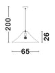 Pendelleuchte Pendelleuchte Weiß, technische Zeichnung mit Maßen 200 cm hoch, 65 cm breit und 26 cm tief.