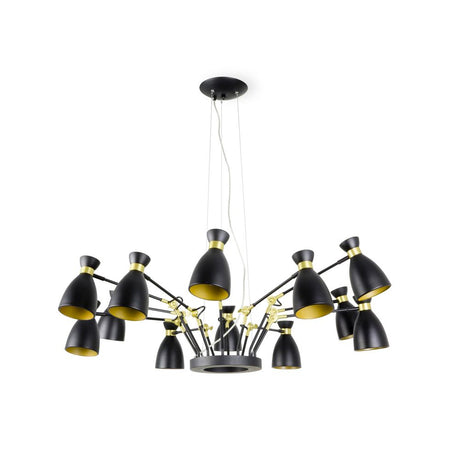 Pendelleuchte RETRO Schwarz, Goldfarben mit modernem Design und mehreren Lampenschirmen.