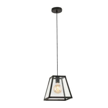 Pendelleuchte ROSE-1 Schwarz - moderne Hängelampe mit geometrischem Design und transparentem Schirm.