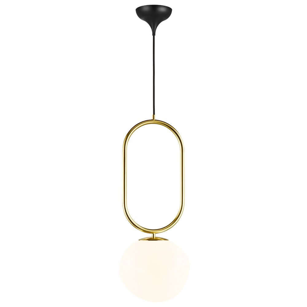Pendelleuchte Shapes 22 mit opalgläsernem Schirm und goldenem Fußteil, von Maria Berntsen entworfen.
