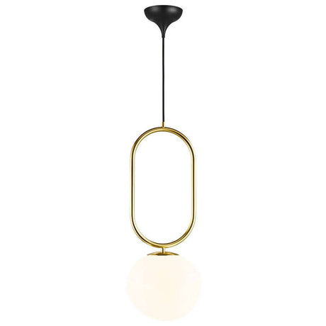 Pendelleuchte Shapes 22 mit opalgläsernem Schirm und goldenem Fußteil, von Maria Berntsen entworfen.