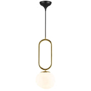 Pendant light Shapes 27 with an opal glossy glass shade and a glossy brass base.