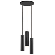Tilo 3-spot pendant light in black metal with three slim, downward-facing lamp heads.