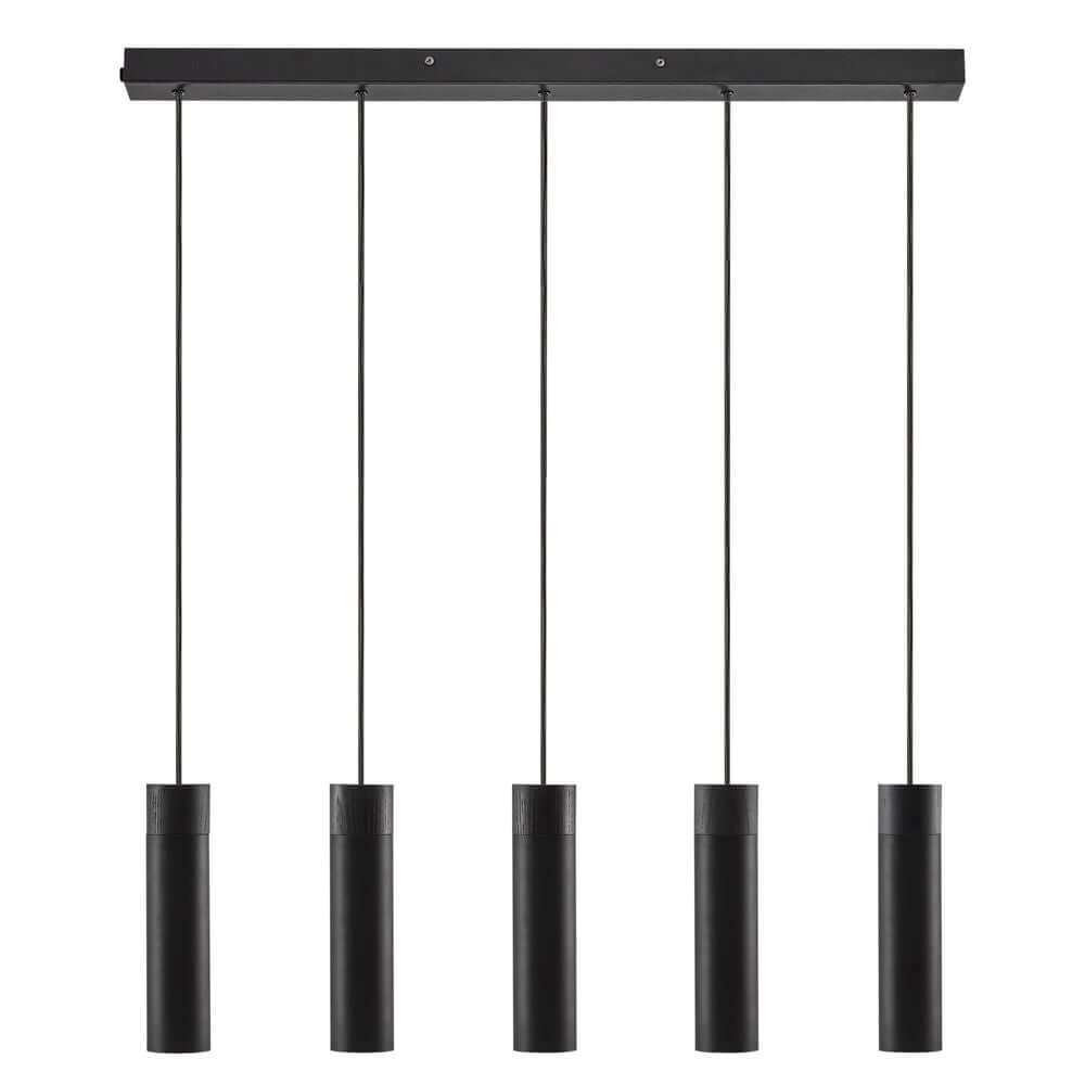 Pendelleuchte Tilo 5-Spot mit fünf schmalen, schwarzen Lampenköpfen für skandinavische Eleganz.