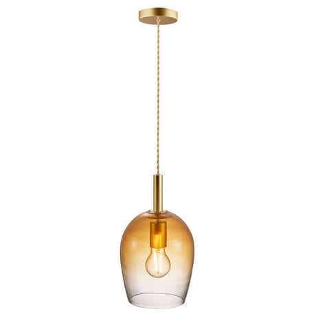 Uma 18 pendel med guldfarvet loftsholder og transparent glasdesign.