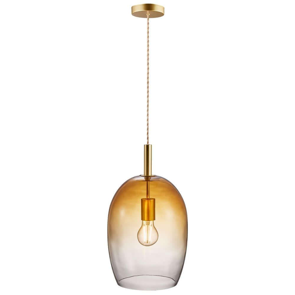 Pendelleuchte Uma 23 mit modernem Design und beeindruckendem Glaskörper in Amber-Optik.