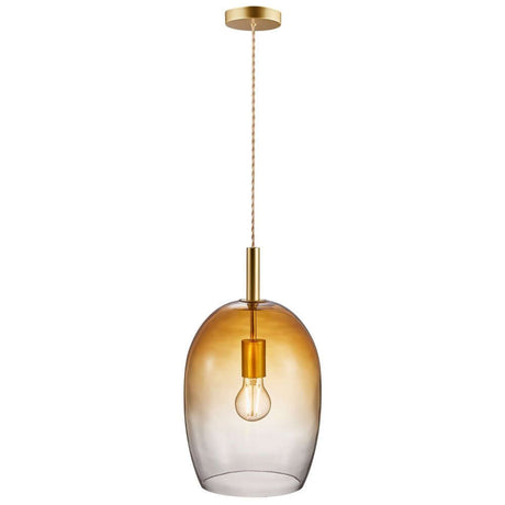 Uma 23 pendel med moderne design og imponerende glashus i ravfarvet look.