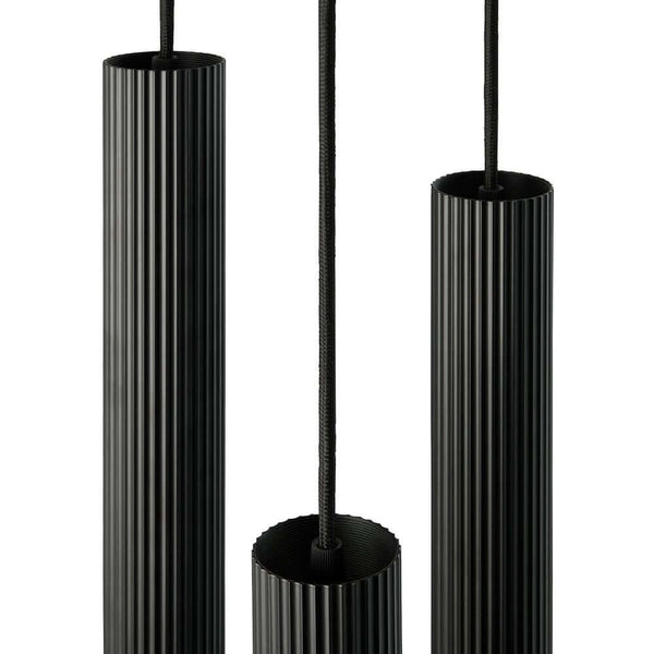 Pendelleuchte Vico 3-Rondel von Nordlux in Schwarz mit gerippter Oberfläche und drei zylindrischen Leuchtelementen