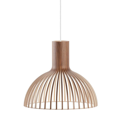 Victo 4250 pendant light made of moulded birch wood Ø 56 cm in a round shape above a table.