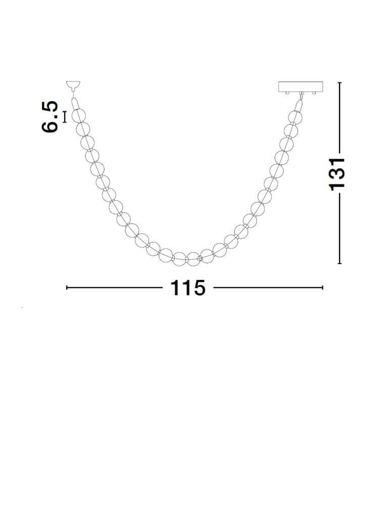 Technische Zeichnung der Perla LED Deckenleuchte 42-flammig, Maße 6.5 cm Höhe, 115 cm Breite, 131 cm Länge.