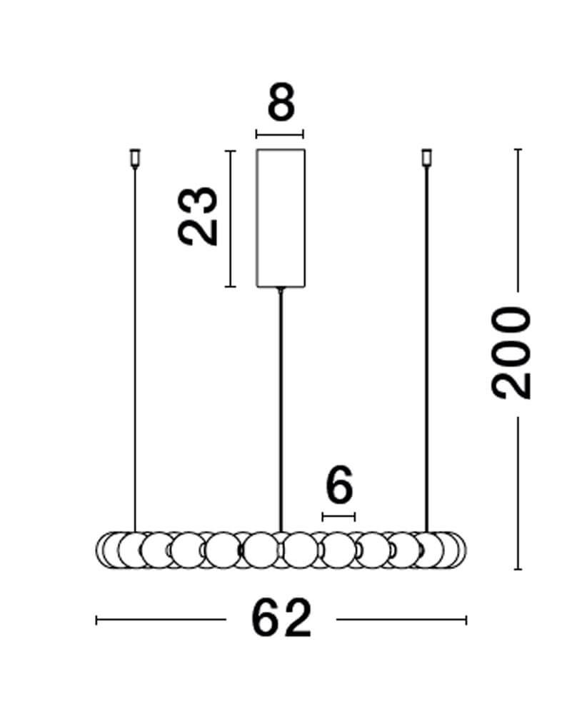 Perla LED Pendelleuchte 27-flammig Ø 62cm 3000K Maßzeichnung mit Abmessungen.