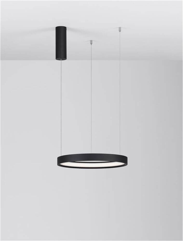 Perrine LED Pendelleuchte Ø 40cm 3000K – schwarze runde Pendelleuchte mit dünnem Leuchtring aus gebürstetem Aluminium, modernes minimalistisches Design